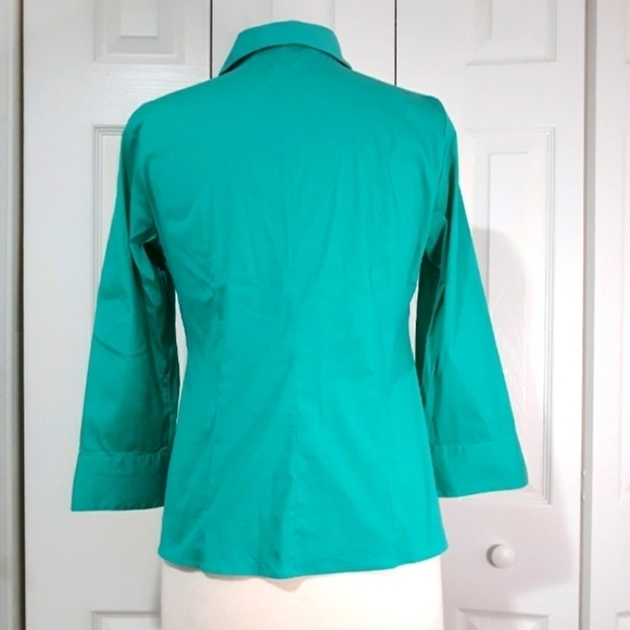 Lafayette 148 New York Cotto Shirt Button Down 3/4 Sleeve Turquoise Top … - Picture 7 of 12